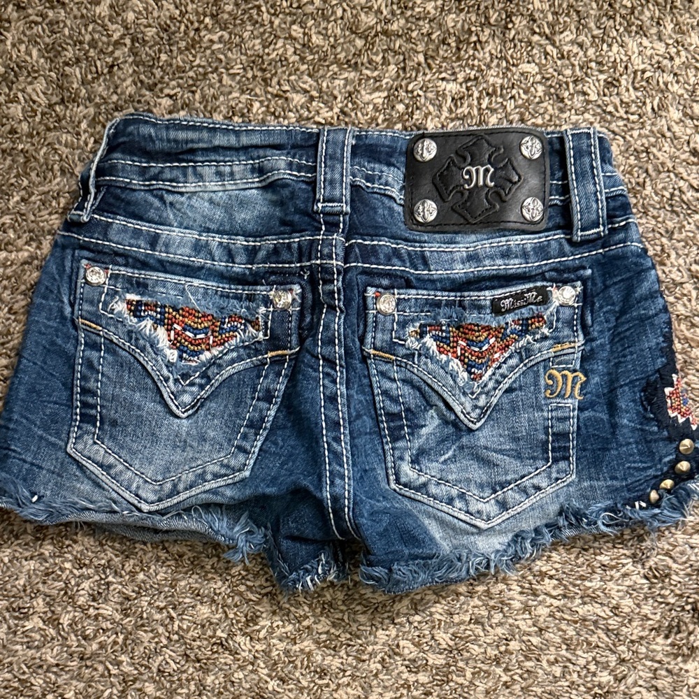 Miss Me Blue Jean Shorts with Embroidery